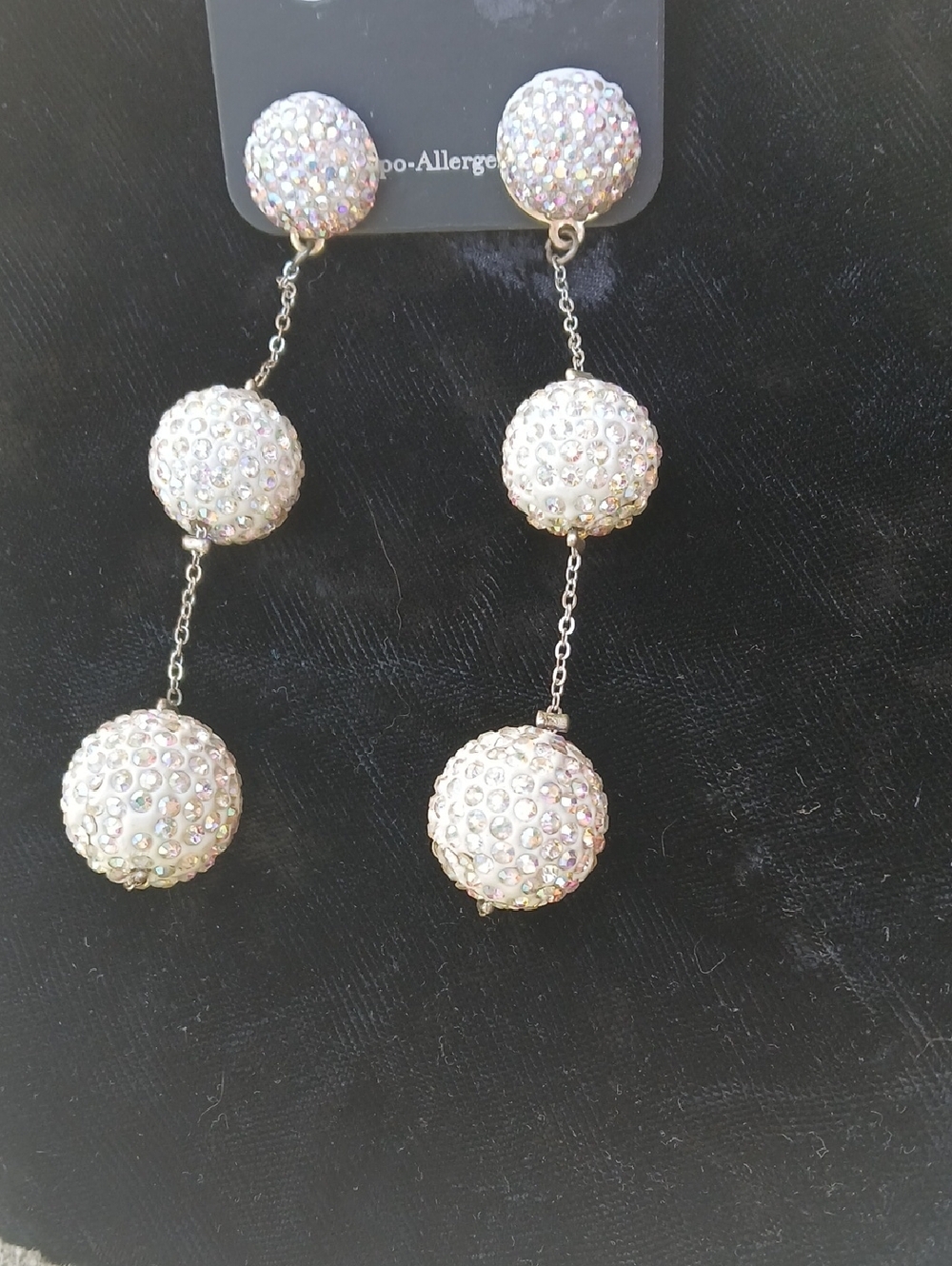 Glam Girl-RSVP Hypo-Allergenic 3 Crystal Ball Dangle Earings NWT